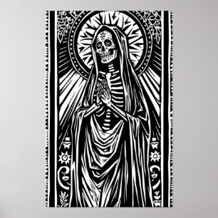 Santa Muerte Linocut Pattern Poster