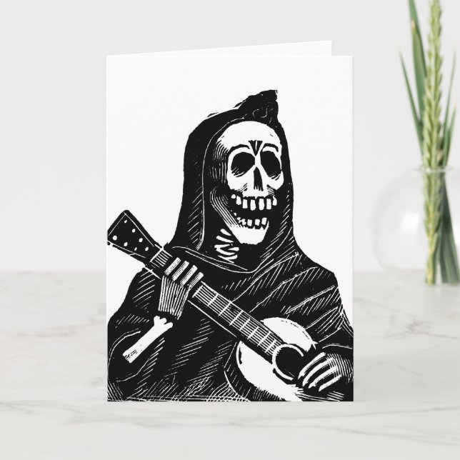 Santa Muerte (Mexican Grim Reaper) Playing Guitar Holiday Card (Front)
