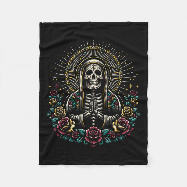 Santa Muerte Perdoname Fleece Blanket (Front)