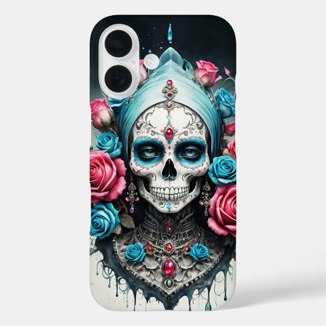 Santa Muerte skull in cerulean flowers cover (Back)