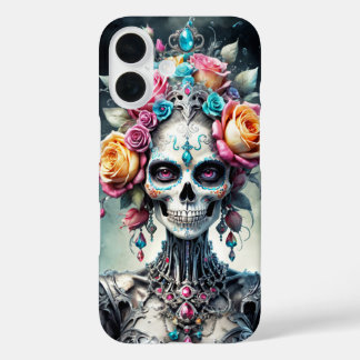 Santa Muerte skull with colourful flowers cover