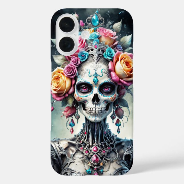 Santa Muerte skull with colourful flowers cover (Back)