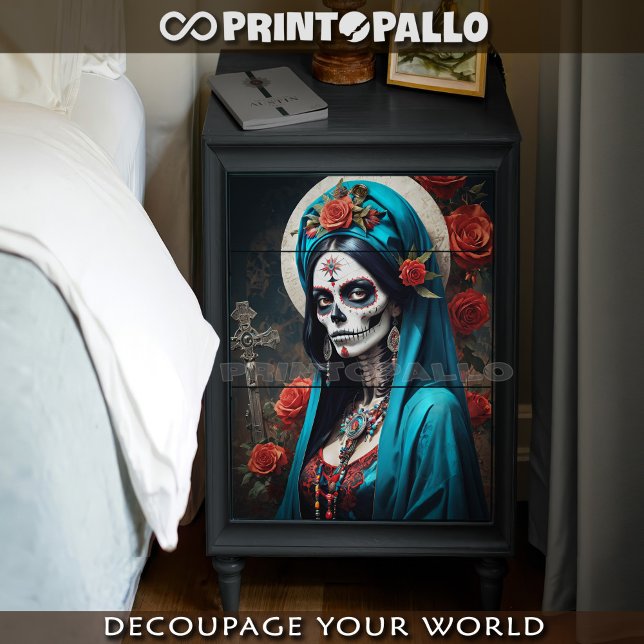 Santa Muerte with flowers in traditional costume Tissue Paper (Creator Uploaded)