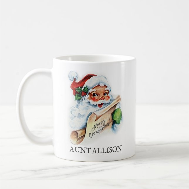 Santa Mug, Vintage with Name Coffee Mug (Left)