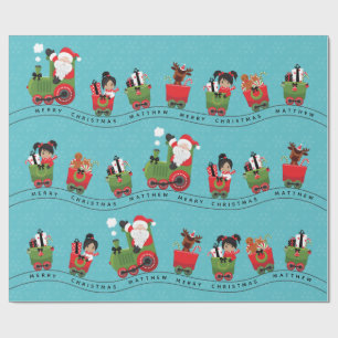 Santa & Multicultural Girl on Train Wrapping Paper