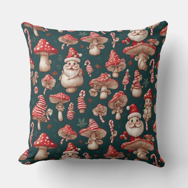 Santa Mushroom Christmas Cushion (Front)