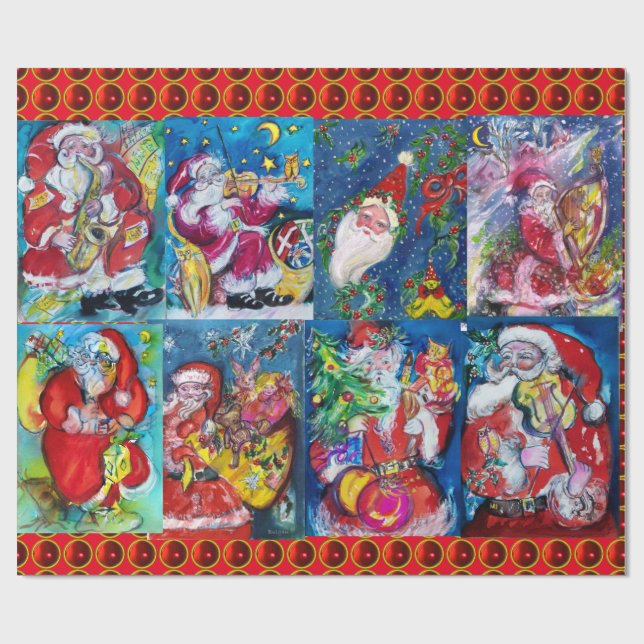 SANTA ,MUSICAL CHRISTMAS NIGHT PARTY WRAPPING PAPER (Flat)