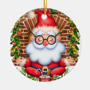 Santa Namaste Yoga Pose Christmas  Ceramic Tree Decoration