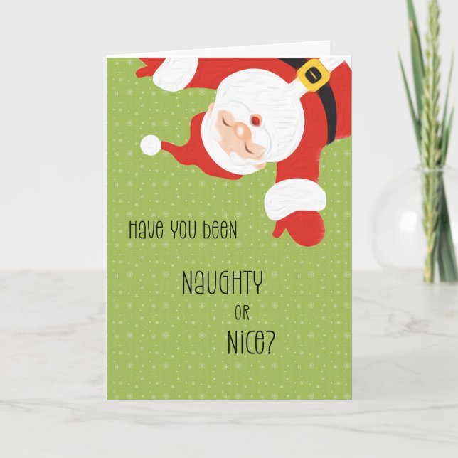 Santa Naughty or Nice Christmas with Cute Santa Holiday Card (Front)