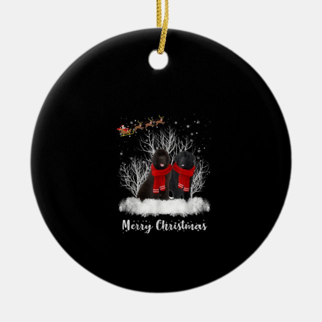 Santa Newfoundland Couple Merry Christmas Dog Gift Ceramic Tree Decoration (Front)