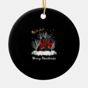 Santa Newfoundland Couple Merry Christmas Dog Gift Ceramic Tree Decoration