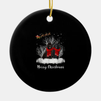 Santa Newfoundland Couple Merry Christmas Dog Gift Ceramic Tree Decoration