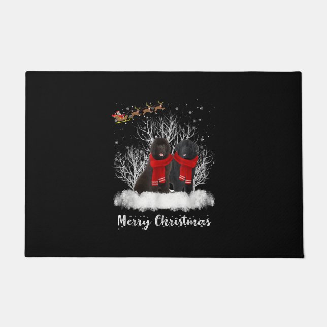 Santa Newfoundland Couple Merry Christmas Dog Gift Doormat (Front)