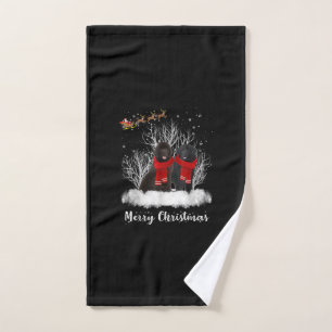 Santa Newfoundland Couple Merry Christmas Dog Gift Hand Towel