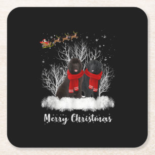 Santa Newfoundland Couple Merry Christmas Dog Gift Square Paper Coaster