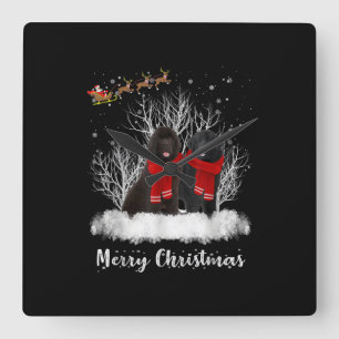 Santa Newfoundland Couple Merry Christmas Dog Gift Square Wall Clock
