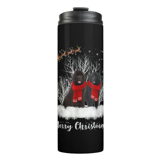 Santa Newfoundland Couple Merry Christmas Dog Gift Thermal Tumbler (Front)