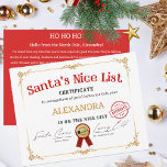 Santa Nice List Custom Name Christmas Certificate Holiday Card<br><div class="desc">This magical "Santa's Nice List Certificate" is a delightful and festive keepsake designed to celebrate and recognise good behaviour throughout the year. It features a classic and elegant design with a white background adorned with golden decorative borders in each corner. The title "Santa's Nice List" is prominently displayed at the...</div>