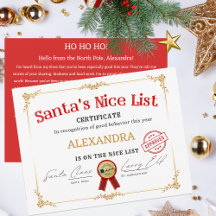 Santa Nice List Custom Name Christmas Certificate