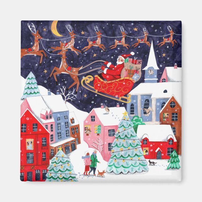 Santa Night before Christmas Nordic Village Magnet (Front)