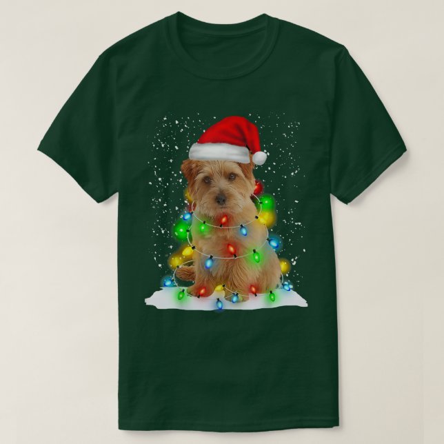Santa Norfolk Terrier Christmas Light Pajama Dog X T-Shirt (Design Front)