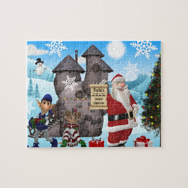 Santa North Pole Personalised w/Child's Name Jigsaw Puzzle (Horizontal)