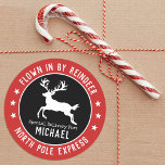Santa North Pole Reindeer Christmas Sticker<br><div class="desc">A fun Santa's Workshop Christmas sticker from the North Pole for packaging your kids Christmas gifts. Sticker features the words,  Flown in by Reindeer and North Pole Express. Personalise it with your child's name for their Christmas gifts. Designed for you by Blackberry Boulevard.</div>