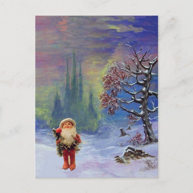 SANTA OF THE GNOMES Blue Winter Holiday Christmas Postcard (Front)