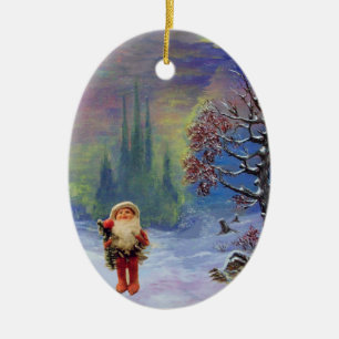 SANTA OF THE GNOMES, RED RUBY AND BLUE SAPPHIRE CERAMIC TREE DECORATION