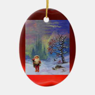 SANTA OF THE GNOMES WITH RED RUBY CERAMIC TREE DECORATION