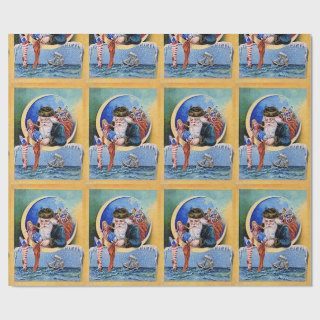 SANTA OF THE SAILORS,MOON,CHRISTMAS SOCKS AND TOYS WRAPPING PAPER (Flat)