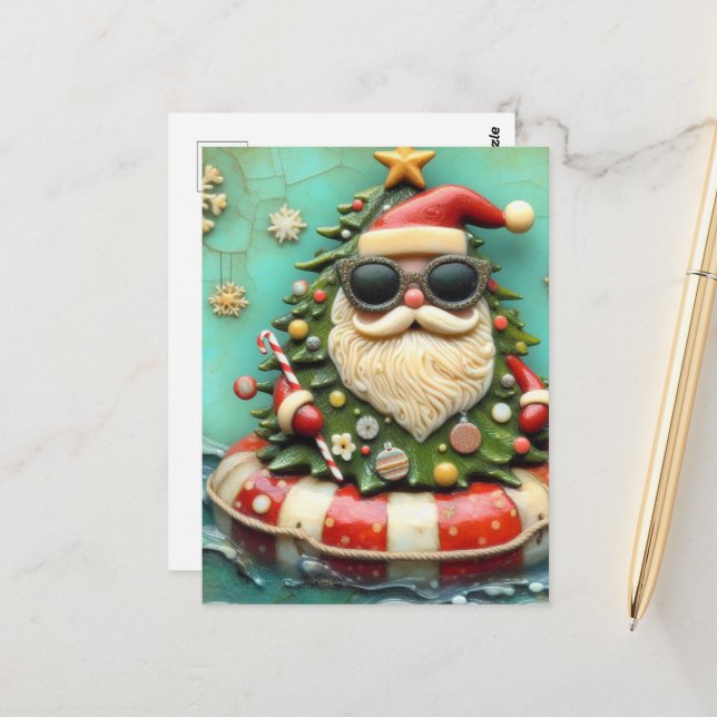 Santa on a Float Trip Postcard (Front/Back In Situ)