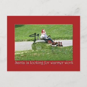 Santa on a lawnmower Holiday Customer Appreciation Postcard