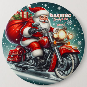Santa on a motorcycle 6 cm round badge