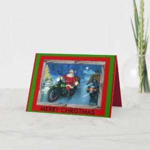 Santa on a motorcycle Christmas card