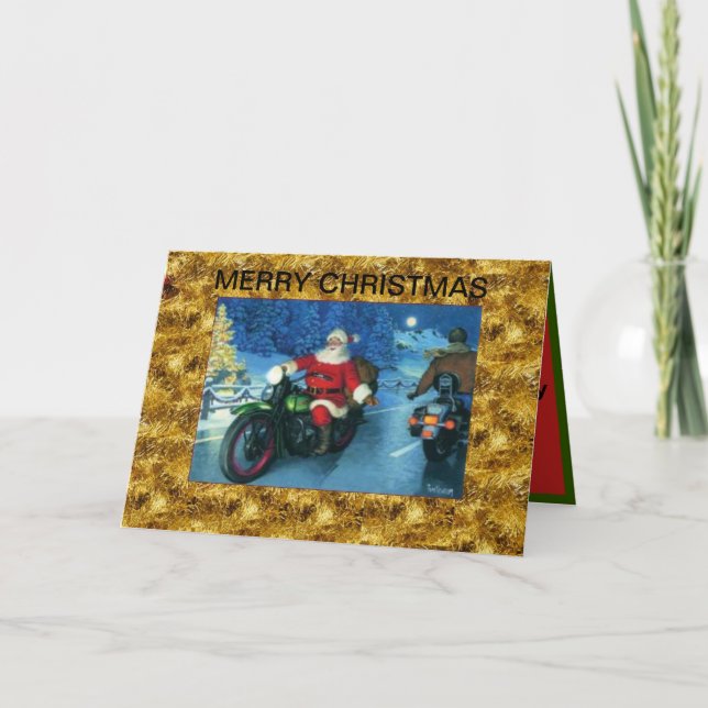 Santa on a Motorcycle Christmas Card (Front)