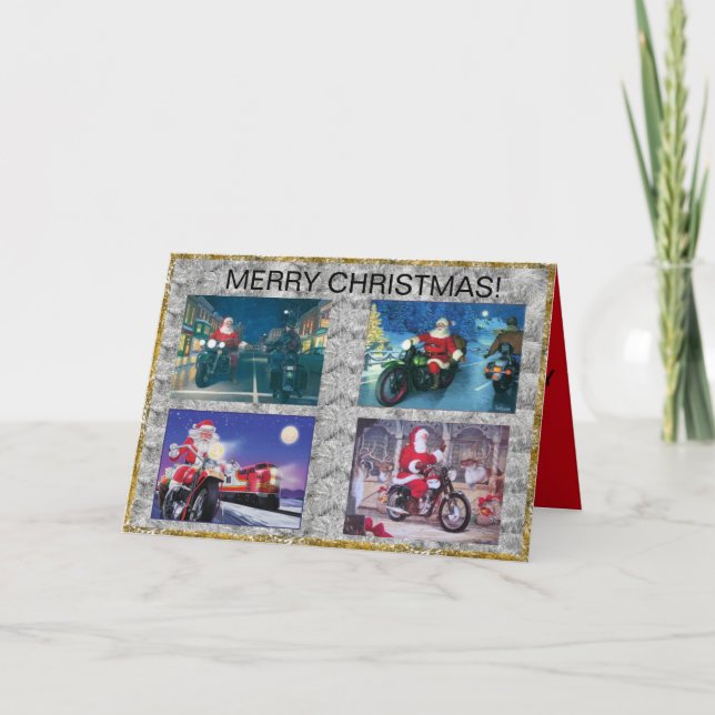 Santa on a Motorcycle Christmas Card (Front)