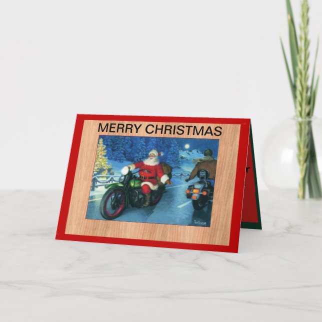 Santa on a Motorcycle Christmas Card (Front)