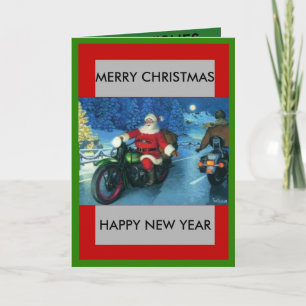Santa on a Motorcycle Christmas card