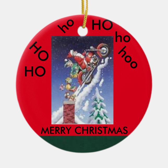 Santa on a motorcycle christmas circle ornament (Front)