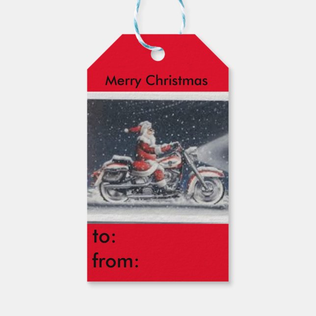 Santa on a motorcycle gift tag (Back)