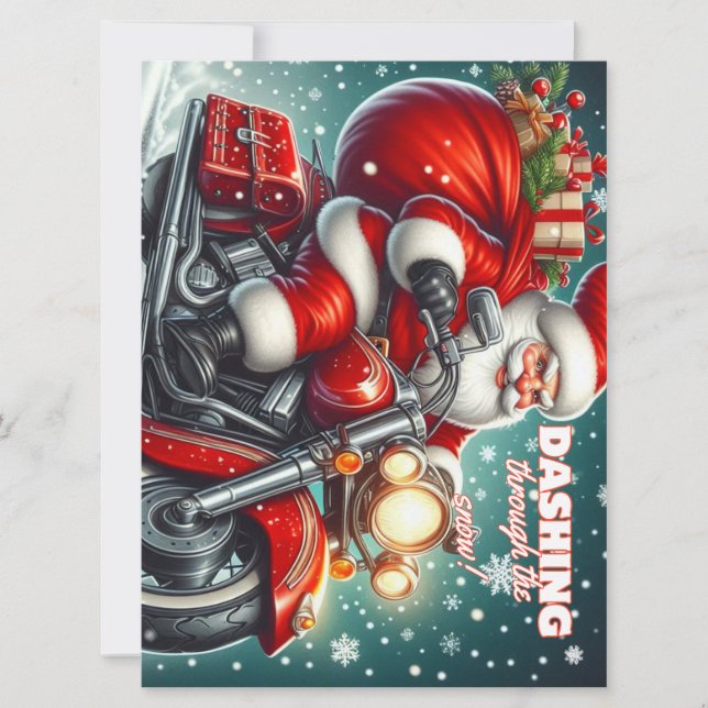 Santa on a motorcycle holiday card (Front)
