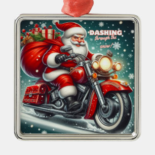 Santa on a motorcycle metal tree decoration