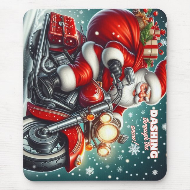 Santa on a motorcycle mouse pad (Front)