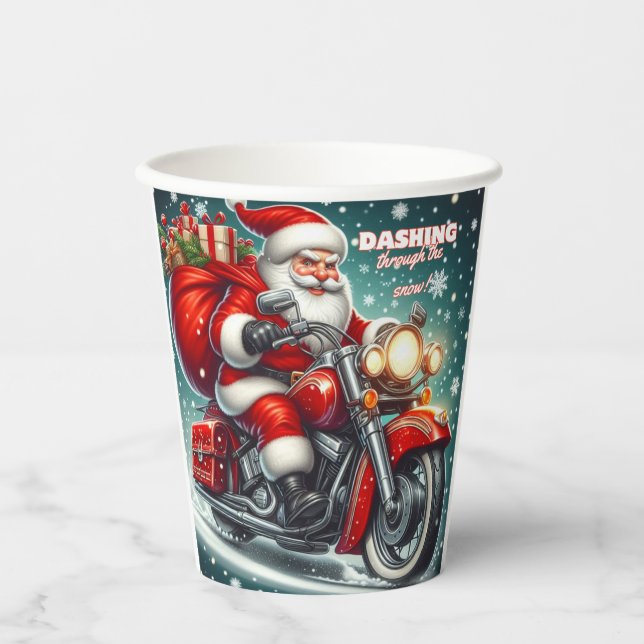Santa on a motorcycle paper cups (Front)