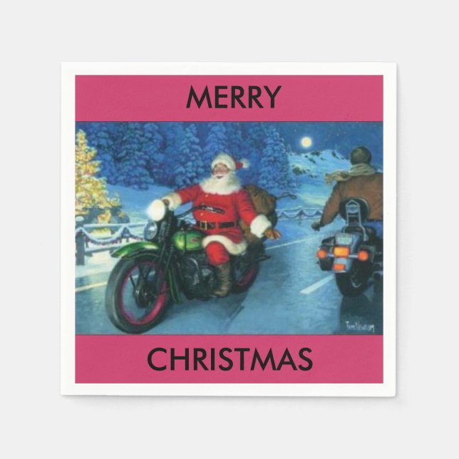 Santa on a motorcycle paper napkin (Front)
