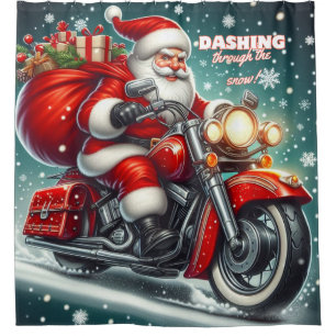 Santa on a motorcycle shower curtain