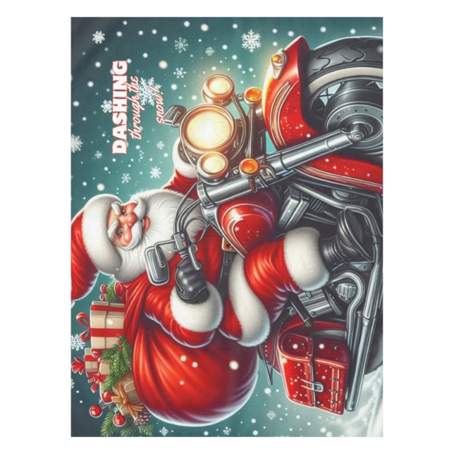 Santa on a motorcycle tablecloth (Front)