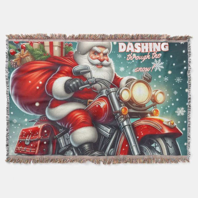 Santa on a motorcycle throw blanket (Front)