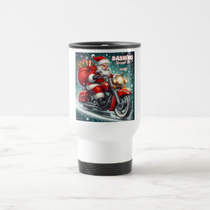 Santa on a motorcycle travel mug